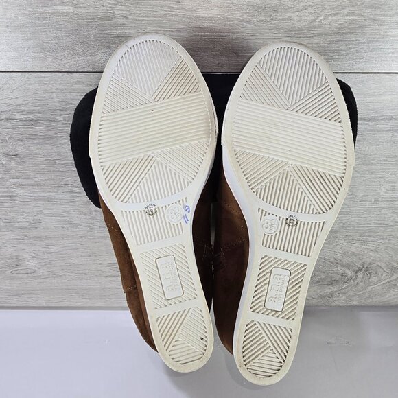 Womens Ankle Booties Sz 8.5 M Faux Suede Faux Fur Trim Wedge Heel Brown Tan - Picture 7 of 9